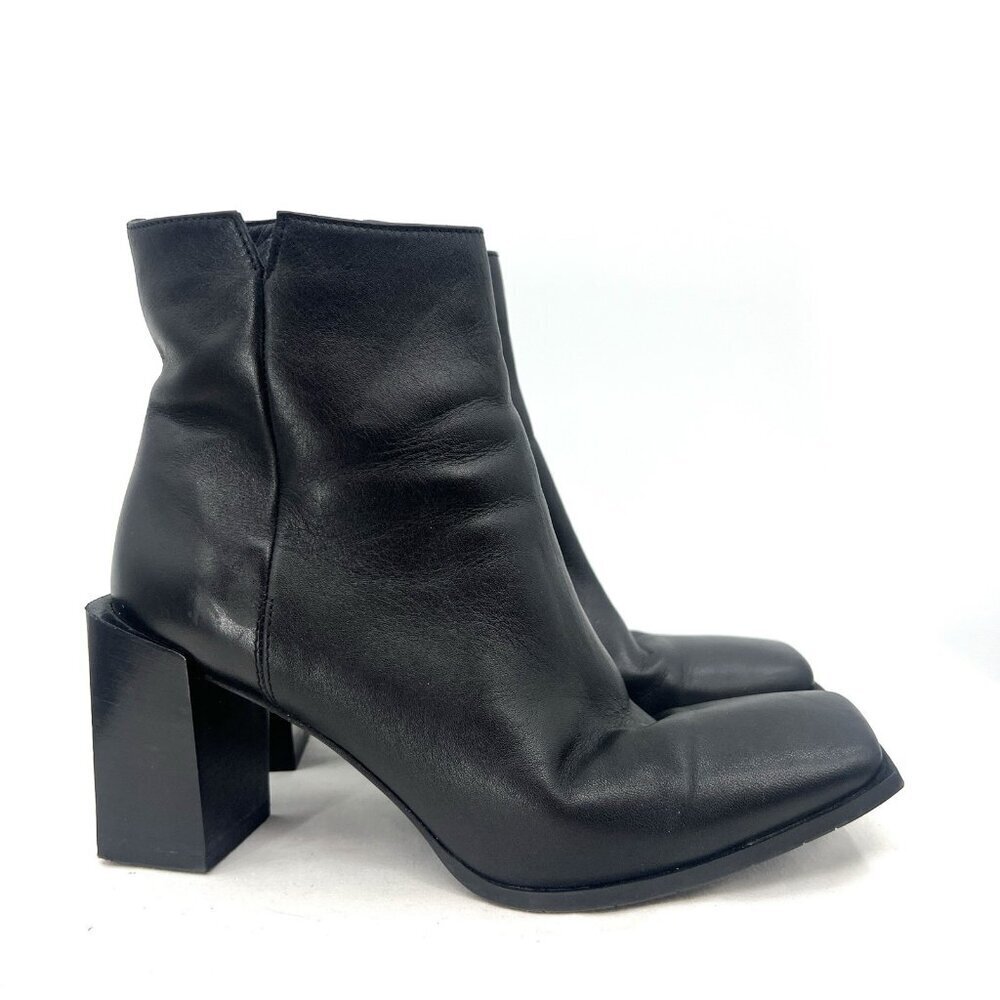Aquatalia Black Leather Square Toe Block Heel Booties Size 8.5